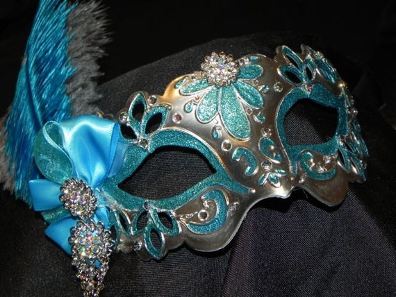 Masquerade Mask in Turquoise and Silver