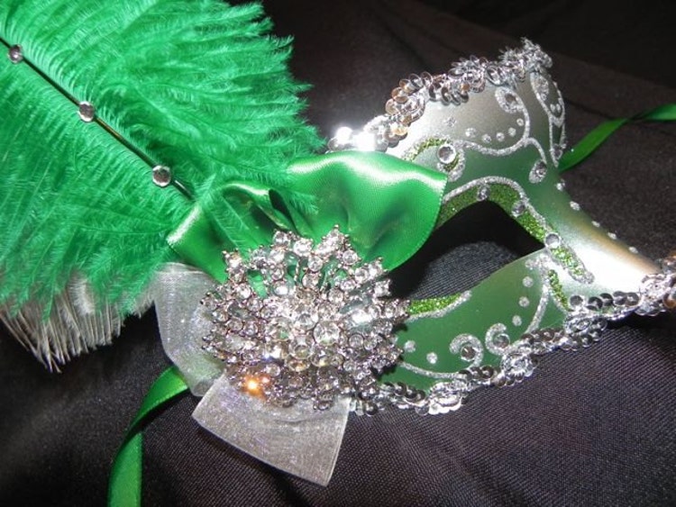 Emerald Green And Silver Venetian Feather By Thecraftychemist07