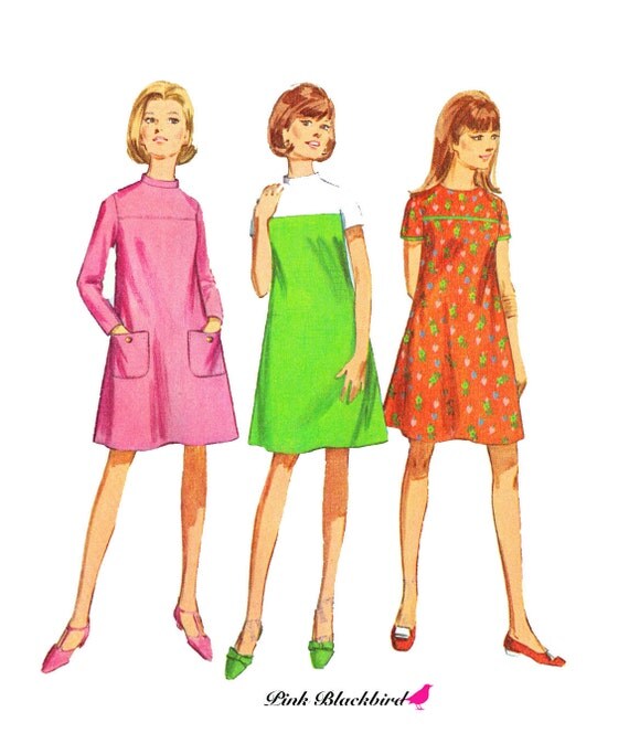 Mod 60s Dress Sewing Pattern. 1960s Simplicity Mod Dress