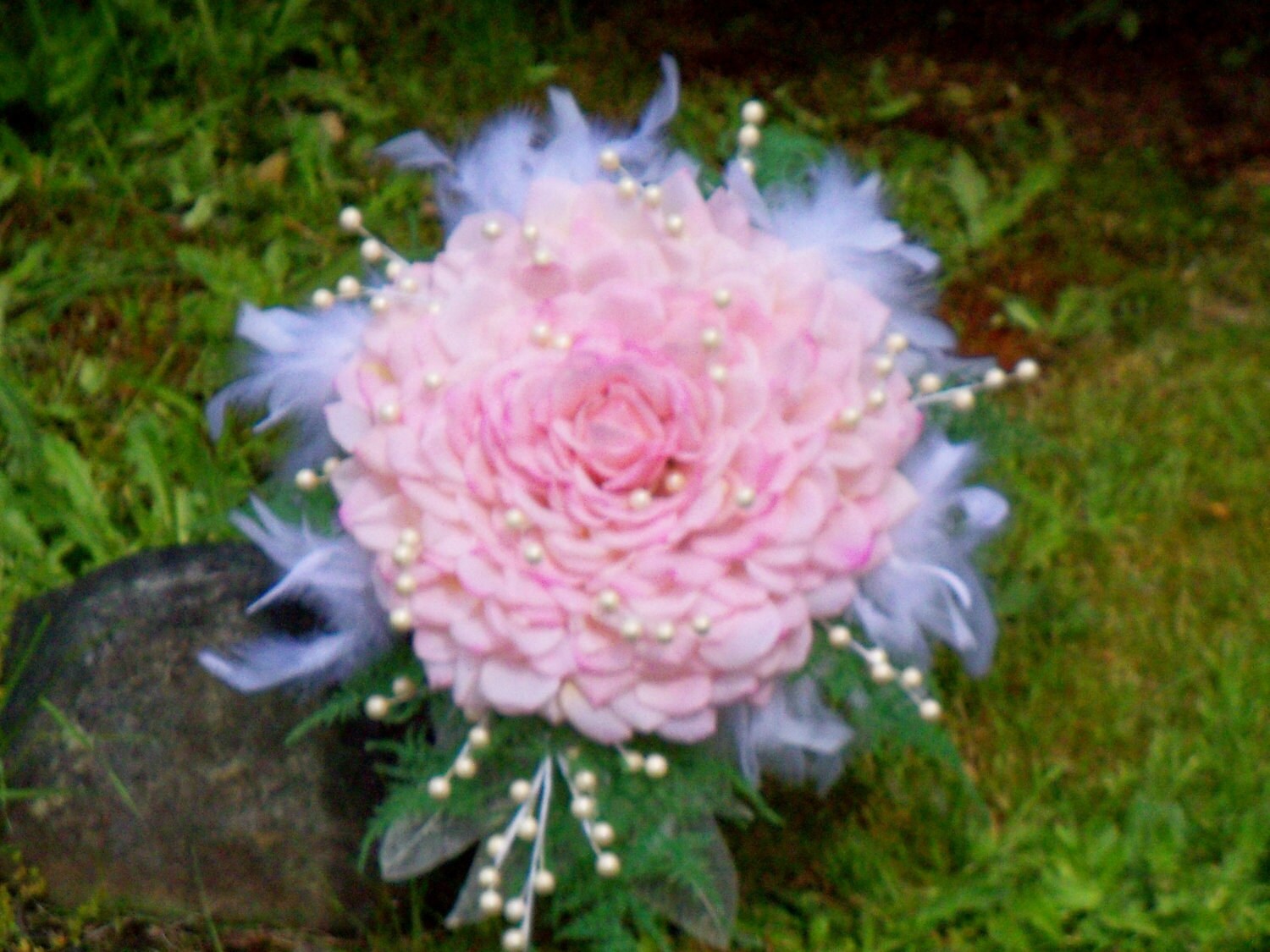 Glamelia Bouquet Cotton Candy Pink Petals Pearls and Feathers