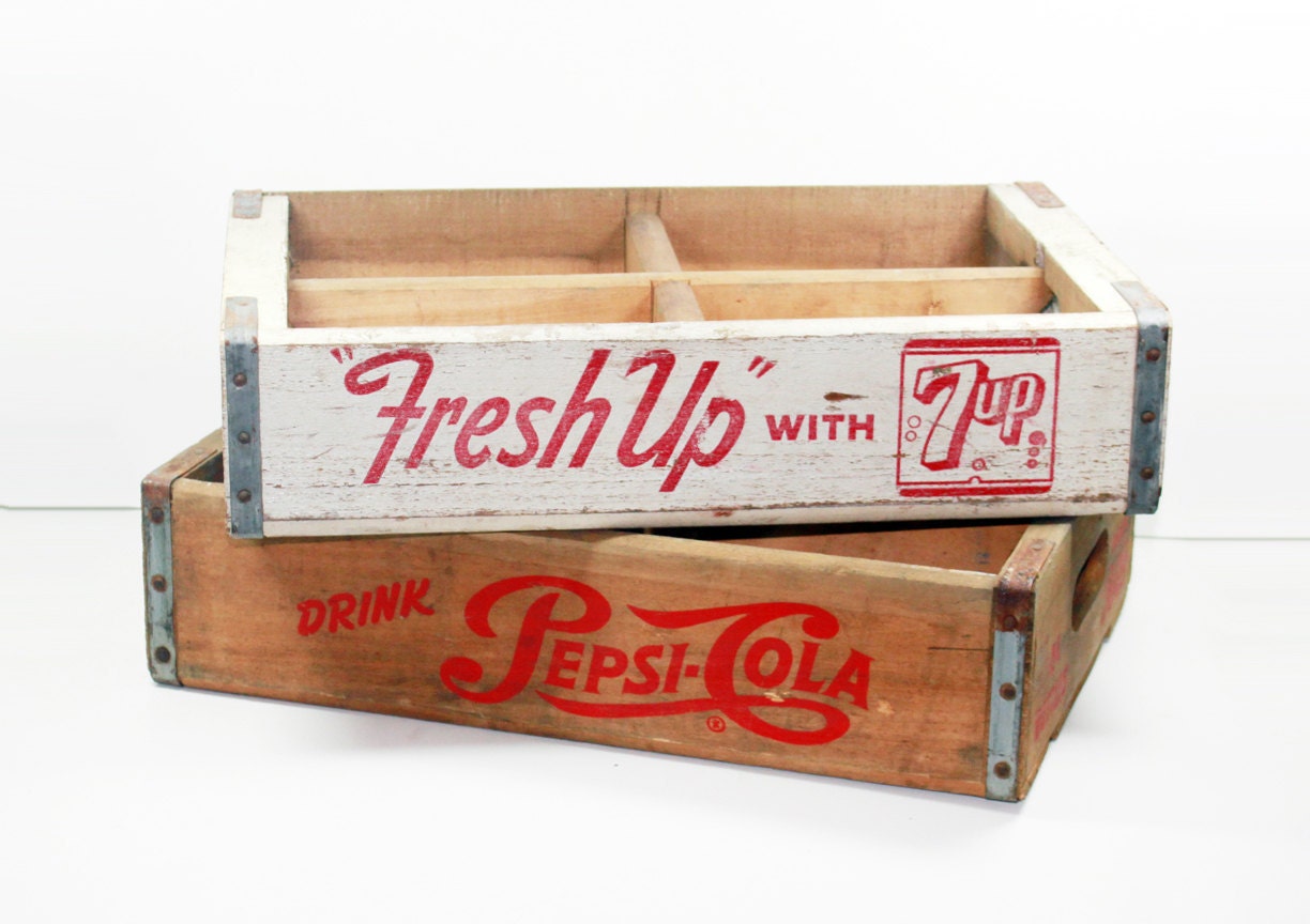 Vintage Soda Crates Set of Two 7up and Pepsi