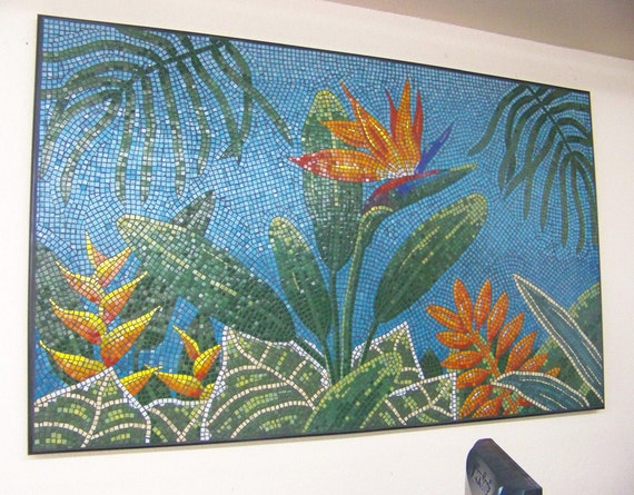 Vitreous Glass Tile Tropical Mosaic Art Piece 2279