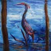 Crane, Grey Heron, Gray Heron, Original Oil Painting, Mini Painting, Blue, Gray, Brown,on stretched canvas, 5"x5"wide, 1.5"thick, Gift Item