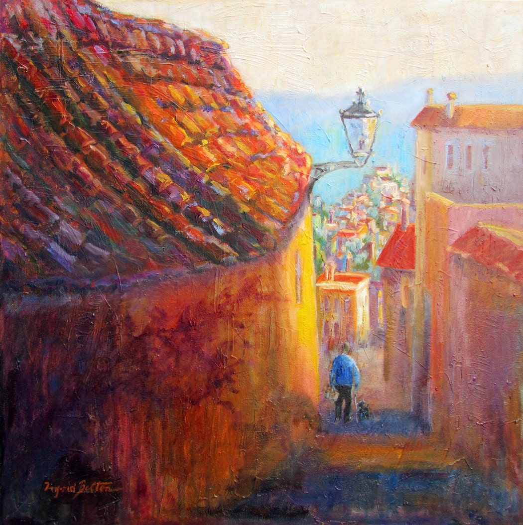 Mediterranean Hill Town Spanish Village Original Oil