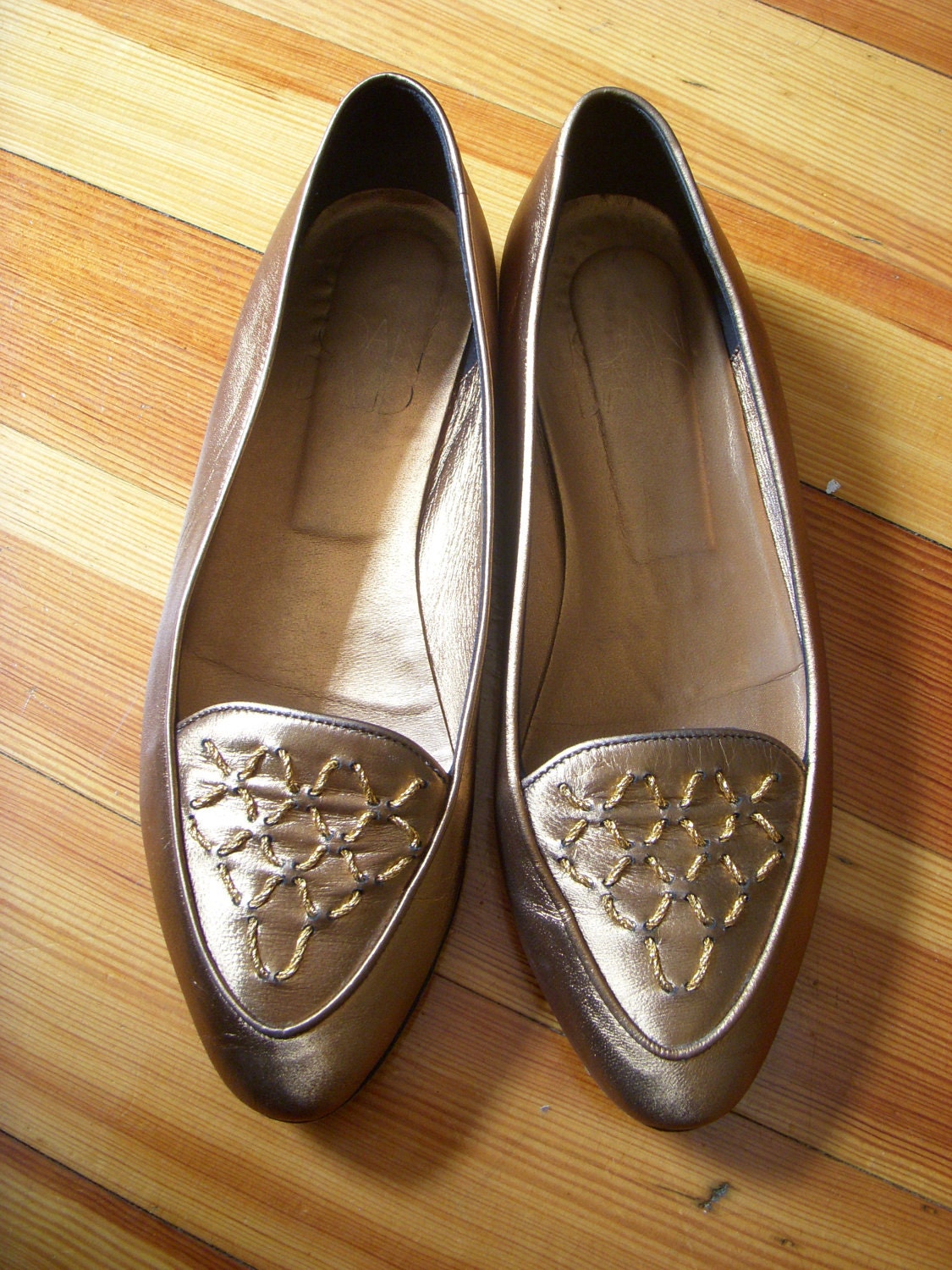 SALE Vintage Joan and David Bronze Leather Flats Ladies Shoes
