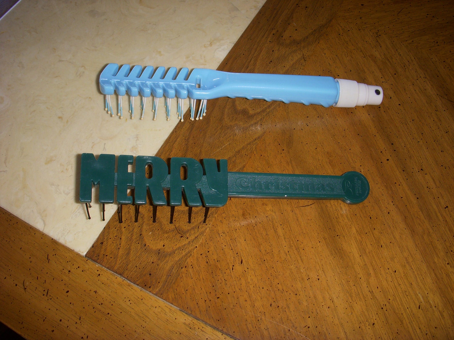 Vintage Hair Brushes Blue and White with Built in Spray Bottle