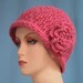 CLEARANCE PRICED - Beanie Hat with Flower - Light Raspberry - Hand Crocheted - Soft Acrylic Yarn - Warm Ski Cap - Ladies Size Large