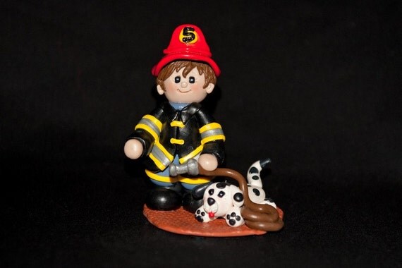 Polymer Clay Fireman And His Dog Birthday Cake Topper