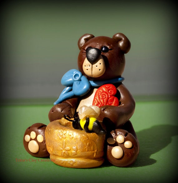 Items Similar To Polymer Clay A Bear And Her Honey On Etsy