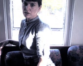 Peasant Blouse // Light Blue Chambray with Pin Tucks, Silver Buttons, and Sleeve Stays