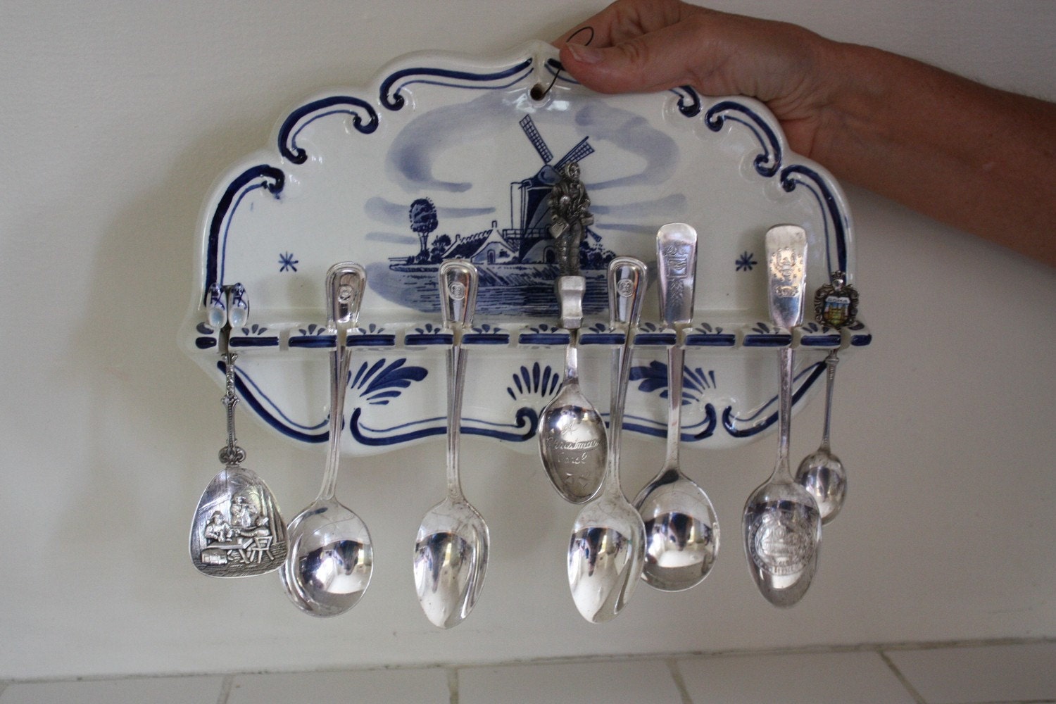 Vintage Delft spoon holder with spoons