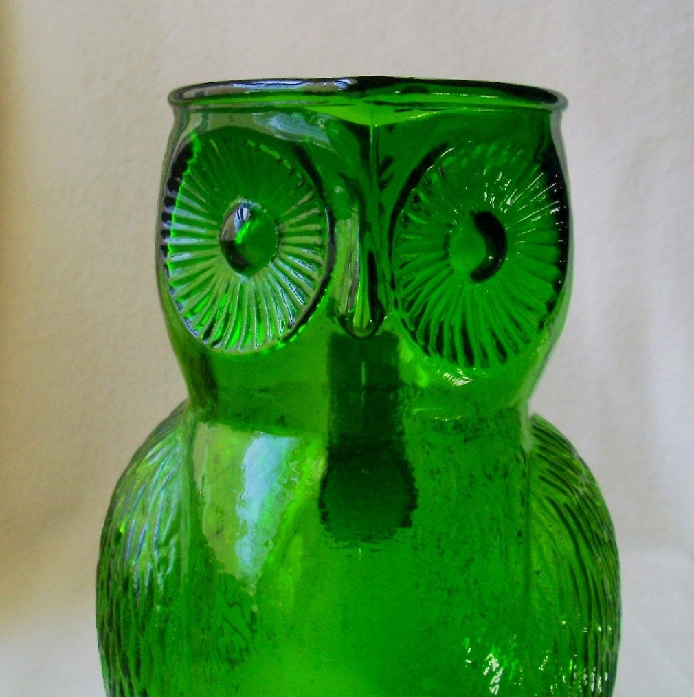 Green Glass Owl Pitcher