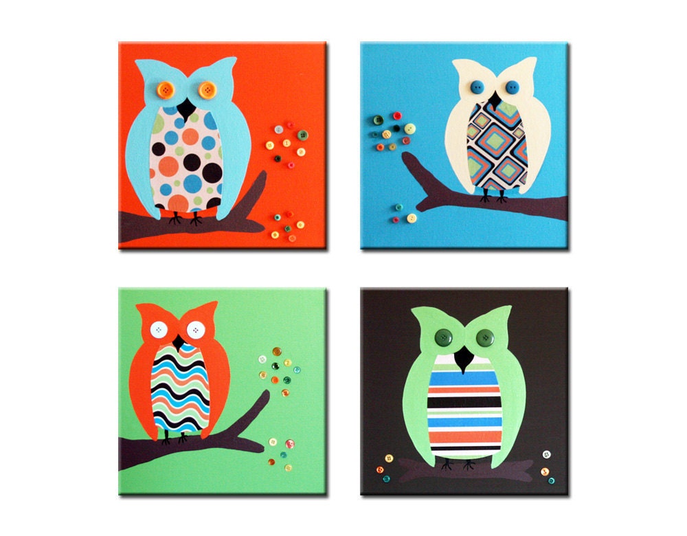 Owl canvas nursery art. Baby nursery canvas art. Owl canvas