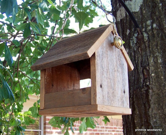 Wooden Bird Feeder Recycled Wood Natural Weathered Reclaimed