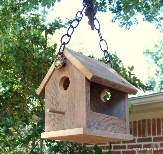 Wooden Bird House Bird Feeder, Reclaimed Wood, Natural Weathered Wood 