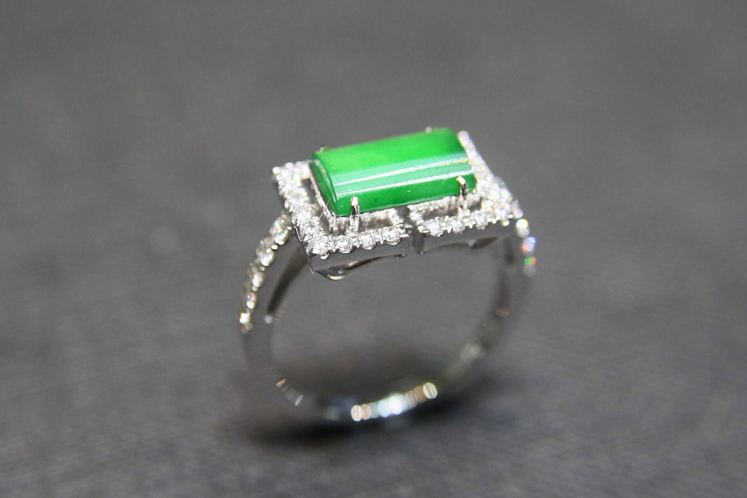 Jade Diamond Wedding Ring in 18K White Gold