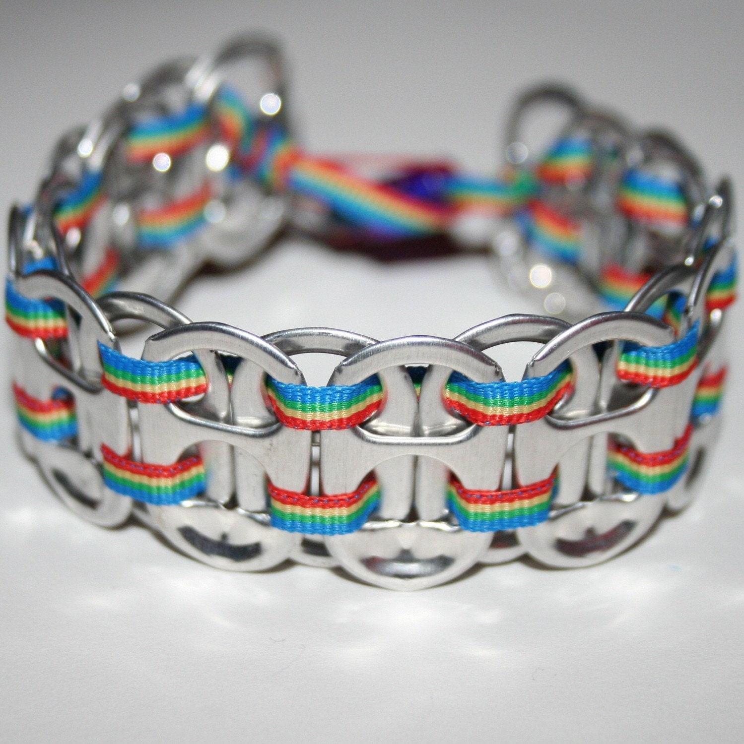 Rainbow Pop Can Tab Bracelet with Thin Ribbon by eclecticKel