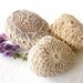 crochet, lace stone - 3 Nature decorated river pebble stones, covered with vintage fabric lace motif, hand made, by Mintook.