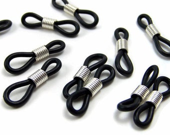 Eyeglass holder components, black rubber silicon grip with adjustable silverplated brass coil, eye glass finding (312FD)