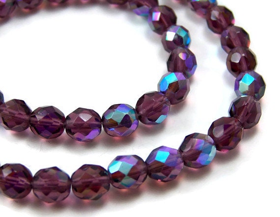 Full strand Czech Glass beads 8mm Amethyst by RiverSongBeads