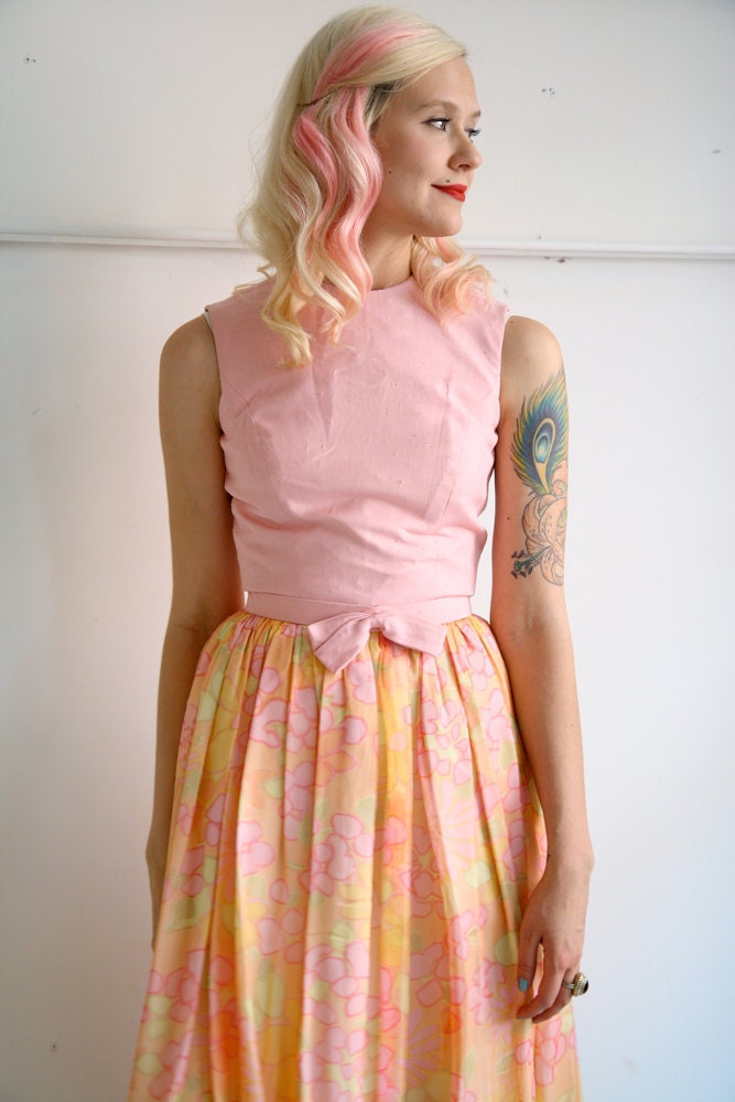 1960s Dress // Pink Floral Silk // Vintage Silk Dress w/Tags