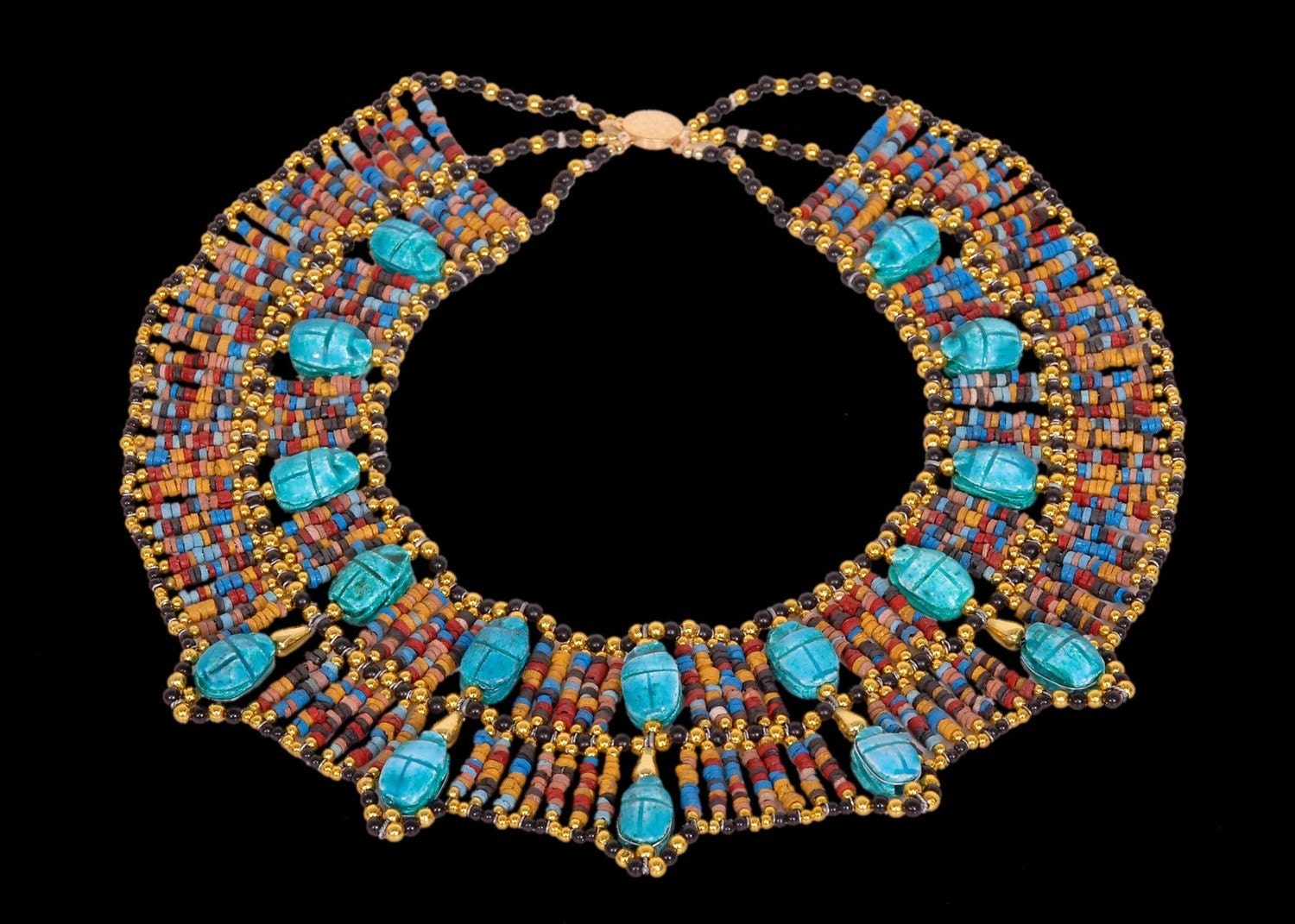 Egyptian Mummybead cleopatra Collar Necklace 16 scarabs