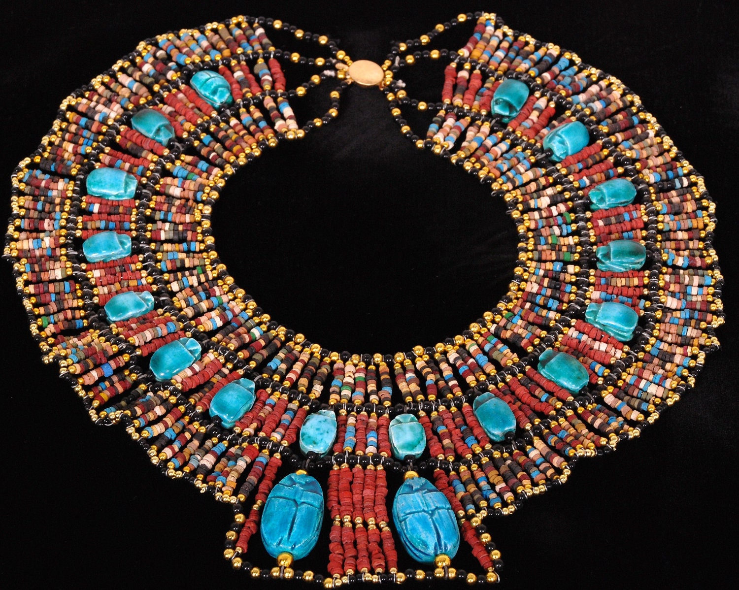 Large Egyptian MummyBeads Red Cleopatra Scarab Necklace Mega