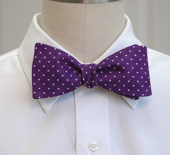 Men's Bow Tie purple & white pin dots bow tie deep