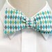 Men's Bow Tie in turquoise, lime & grey harlequin pattern