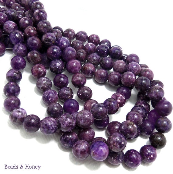 Lepidolite Dark Purple Round Smooth Gemstone Beads 10mm