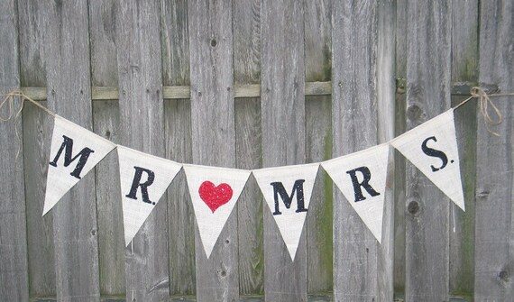 Mr. Loves Mrs. / Wedding Banner / Burlap Banner / Photo