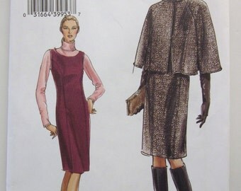 Vogue 8109 Jumper or Sleevesless Dress and Capelet Size 6 8 10 12 Bust 30 31 32 34