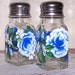 Salt and Pepper Shakers with Hand Painted Blue Roses