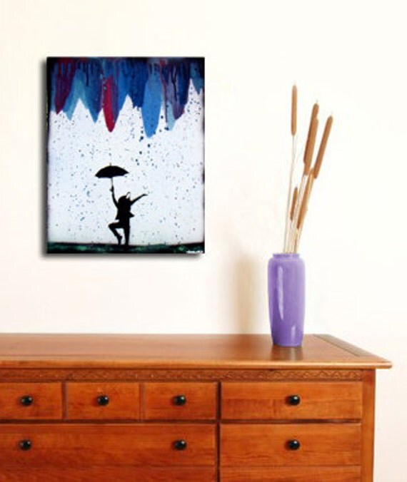 Modern Abstract Silhouette Painting Dancing in the Rain