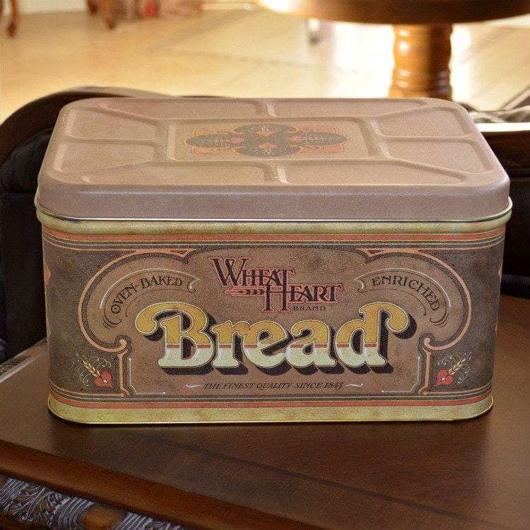 Bread box vintage tin metal Wheat Heart Bread storage