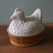 Vintage Nesting Hen, Avon Milk Glass Hen with Brown Nest, Lidded Dish