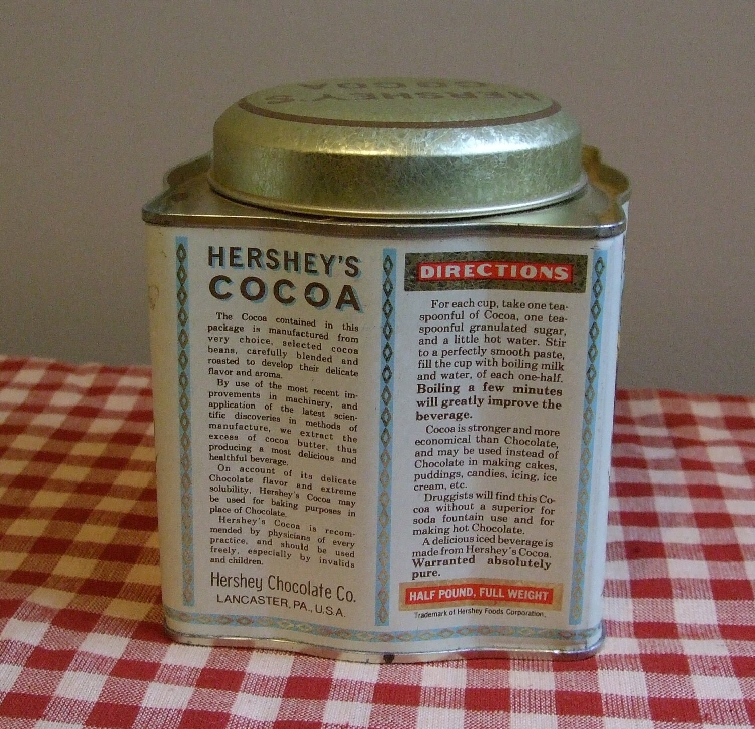 Vintage Hershey Cocoa Tin Square With Baby In Bean