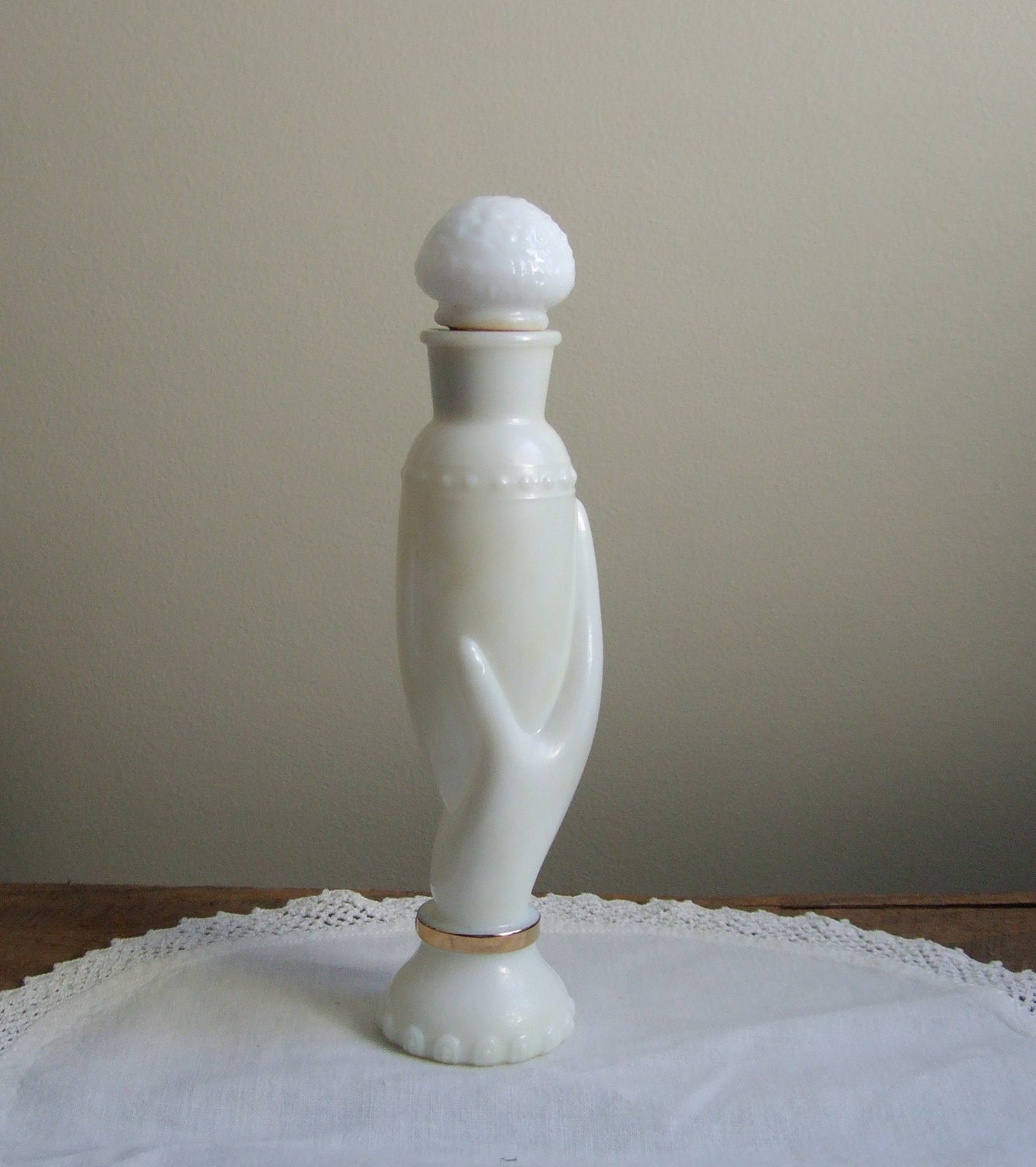 Avon Fragrance Touch Vintage Milk Glass Hand Holding by jessamyjay