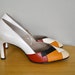 Size 9.5 Woman's Heels / 1980s Leather Multicolored Pumps Red Tan White Funky Heels / Vintage Multicolored Heels /
