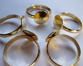 Adjustable Ring Blank with 6mm pad Gold Plated x 10 pcs