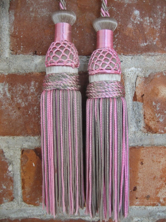 Tassels Pink Grey Curtain Tie Backs Decorative Drapery