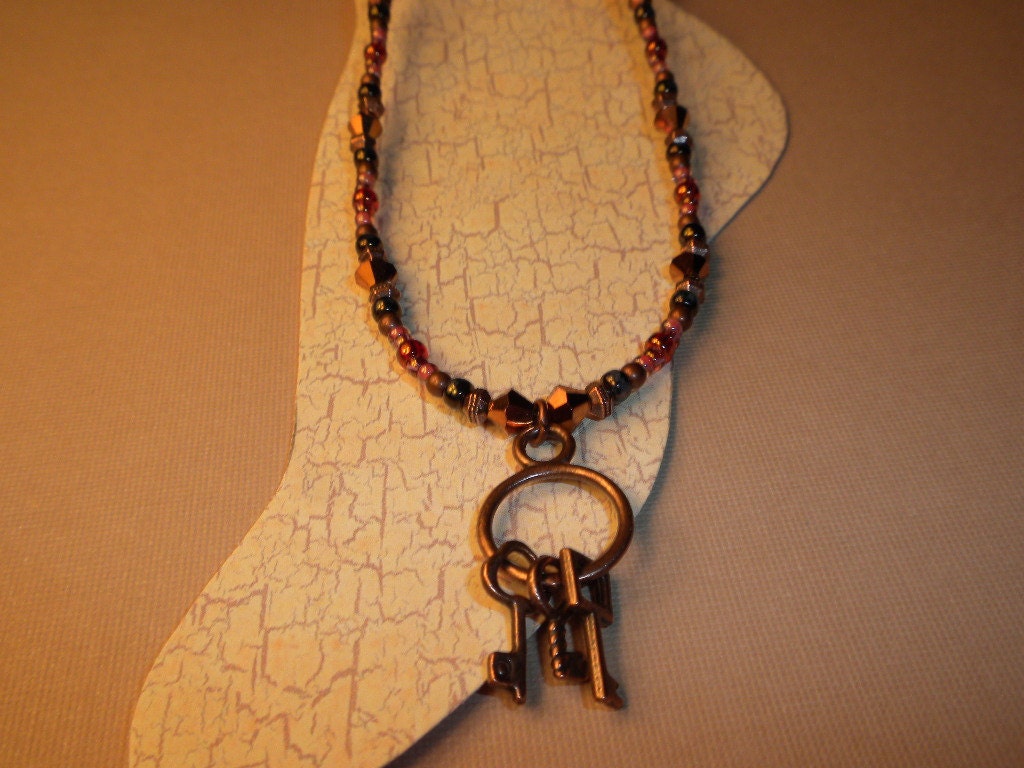 Three Keys Antique Copper Ankle Bracelet