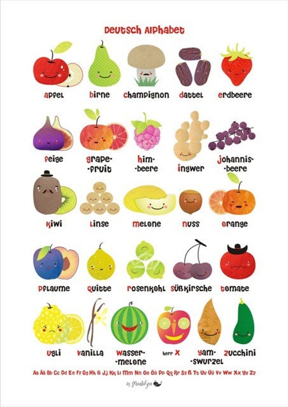 Items similar to Fruit and Vegetable German Alphabet Poster by ...