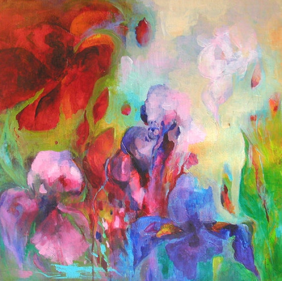 IRISES Original Abstract Painting on Stretched by Paulina722