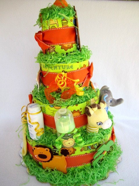 Baby Diaper Cake Zoo Animals Jungle Safari by Diannasdiapercakes