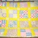 Vintage Quilt, Comforter, 1930s-1940s Graphic Fabric, Bright Yellow, 4 Patch, Twin- Double Size, Medium Wt., Clean, Excellent Condition
