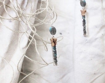 Glass Vial and Labradorite Earrings // CLEARANCE SALE