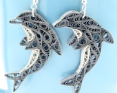 Dolphin Earrings Unique Handmade by Paper Quilling Eco Friendly Jewelry Artisan Jewelry Niobium hypoallergenic