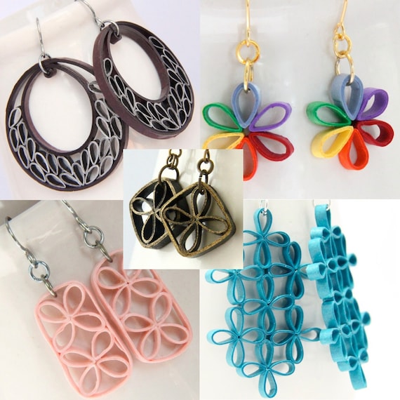 Tutorial for Paper Quilled Jewelry PDF Lattice Flower and Crescent Earrings
