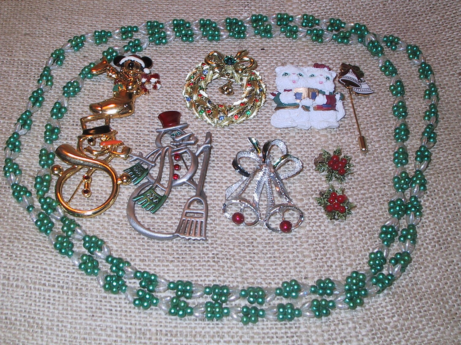 9 vintage Christmas pins necklace earrings Disney napier